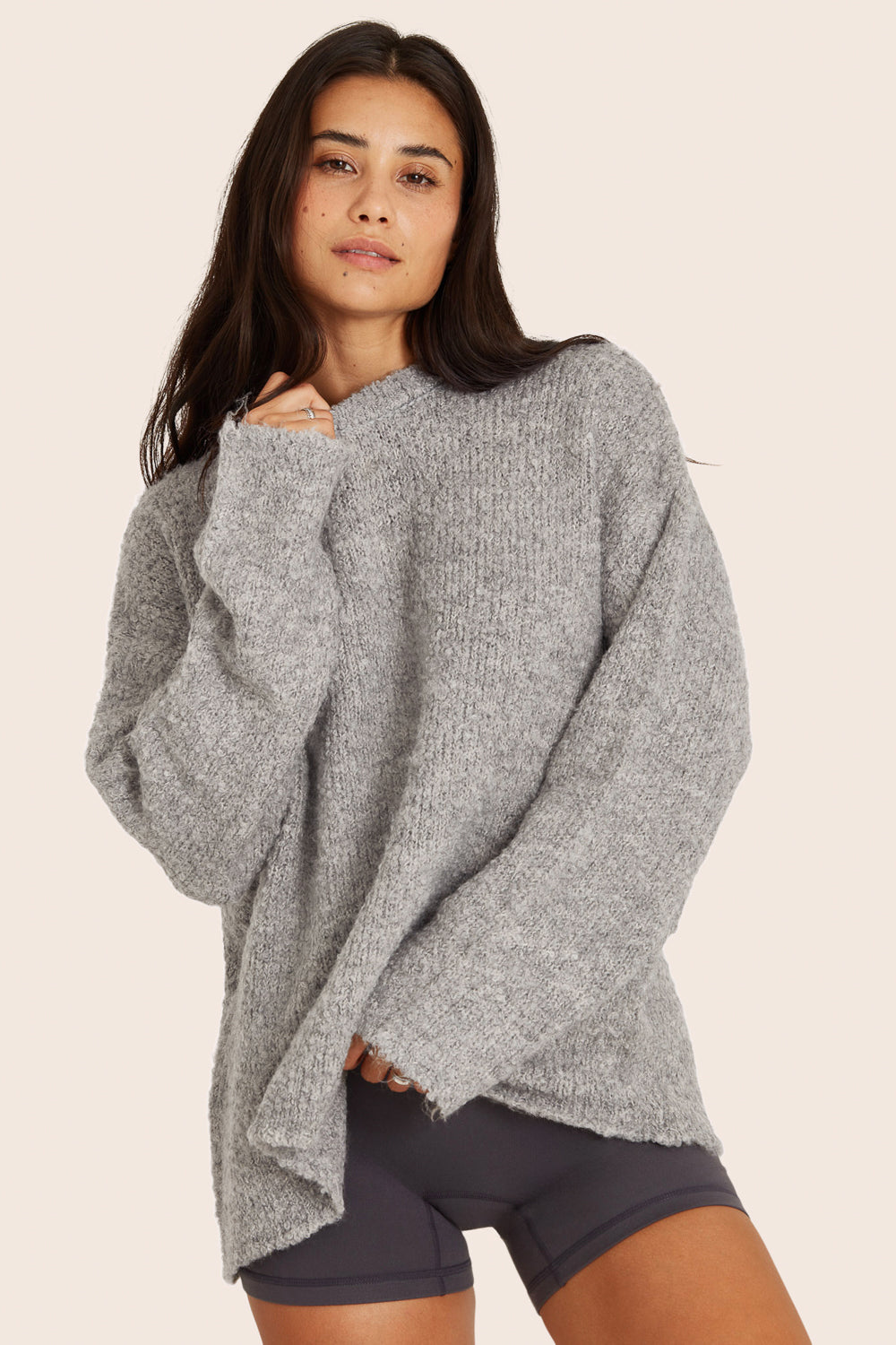 BOUCLÉ OVERSIZED CREWNECK SWEATER - HEATHER GREY Featured Image