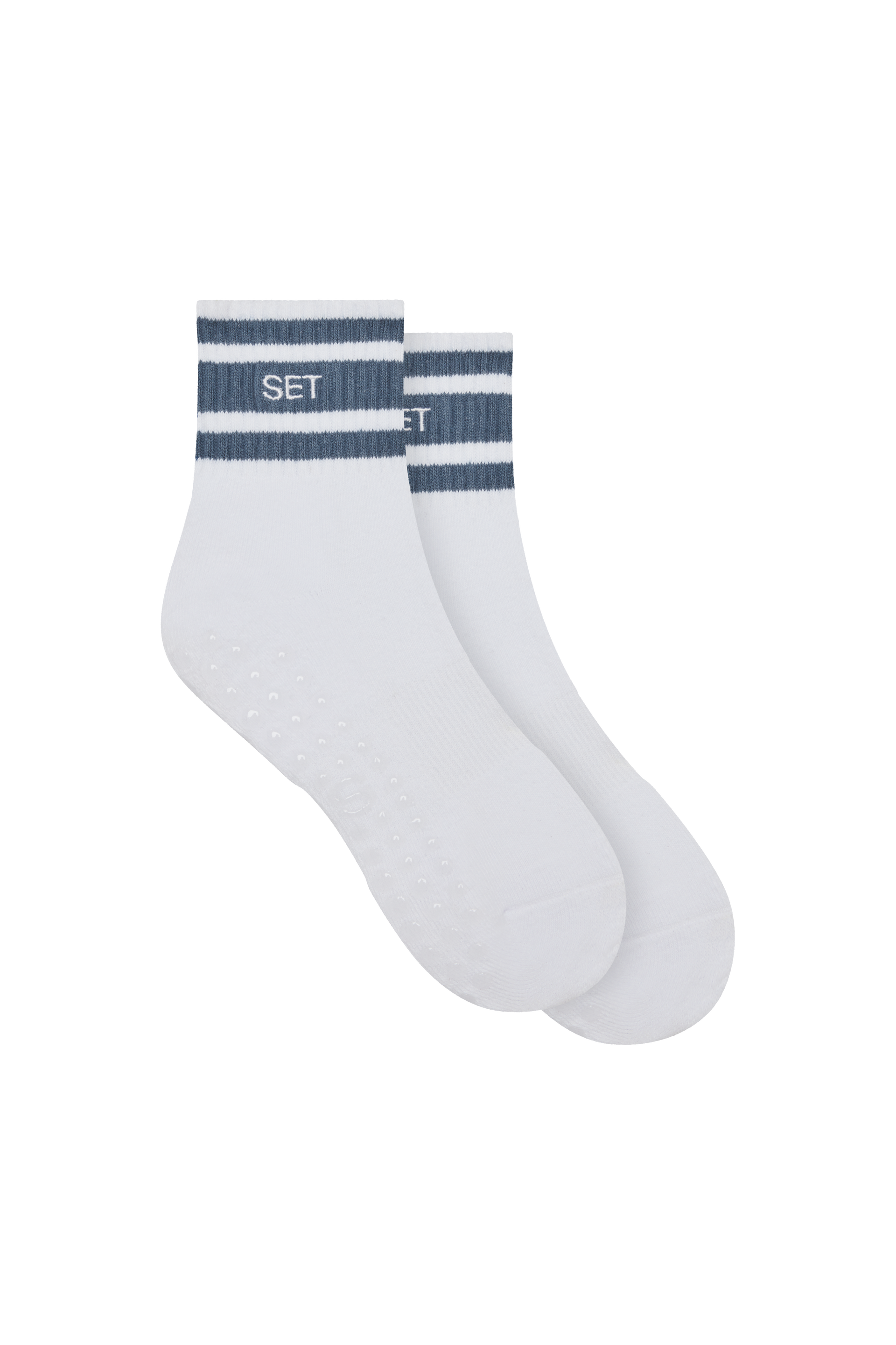 IMAGE OF STRIPE PILATES SHORTY SOCKS IN HYDRO