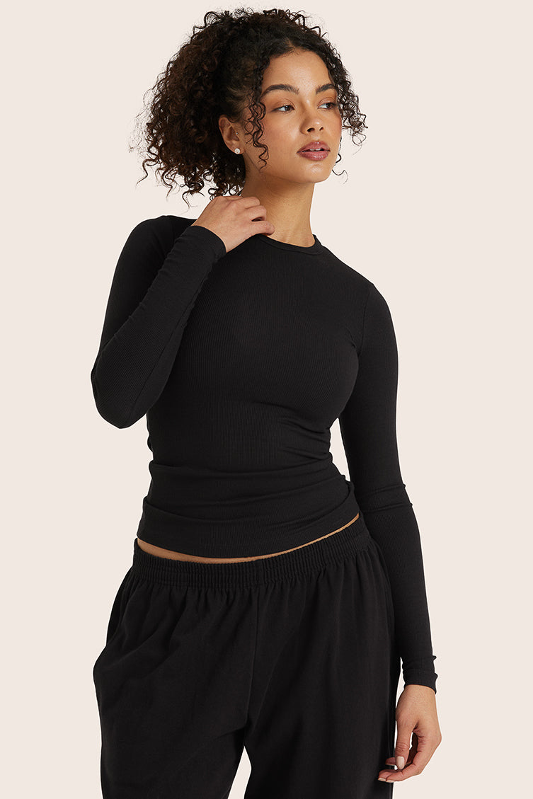 RIBBED MODAL BODY LONG SLEEVE - ONYX Featured Image