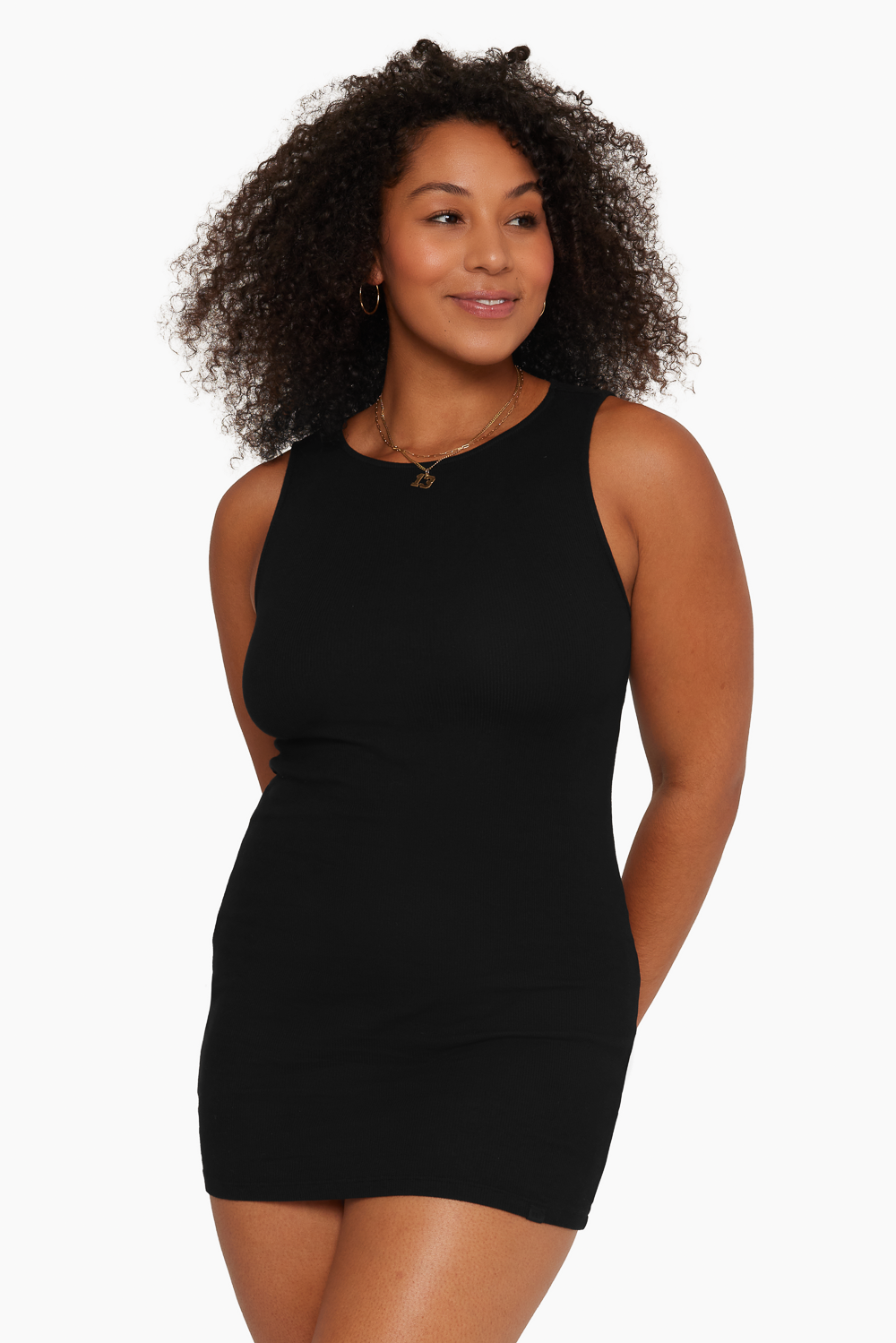 SET™ RIBBED TANK DRESS IN ONYX