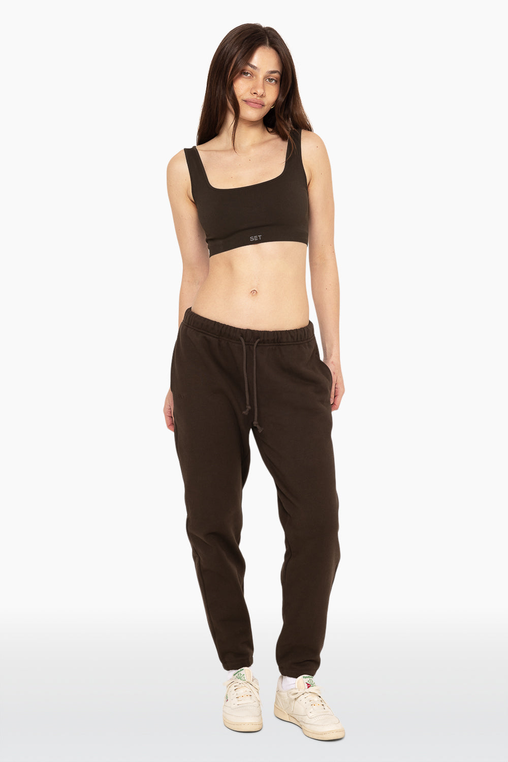 SET™ EMBROIDERED HEAVYWEIGHT SWEATS DRAWSTRING SWEATPANTS IN ESPRESSO