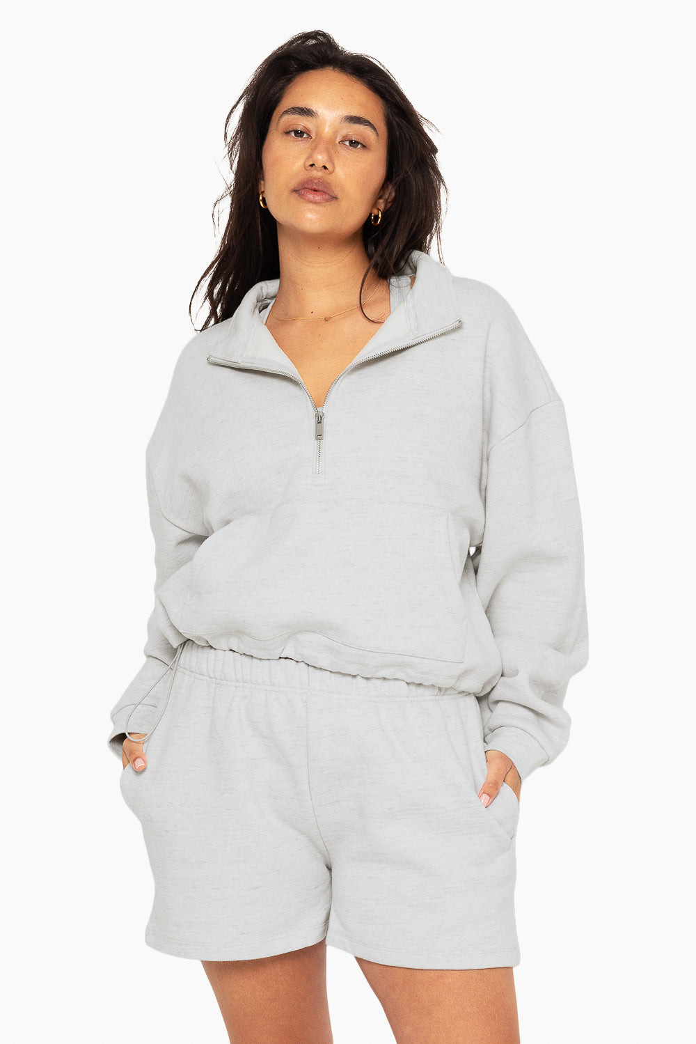 SET™ EMBROIDERED HEAVYWEIGHT SWEATS HALF ZIP IN HEATHER GREY