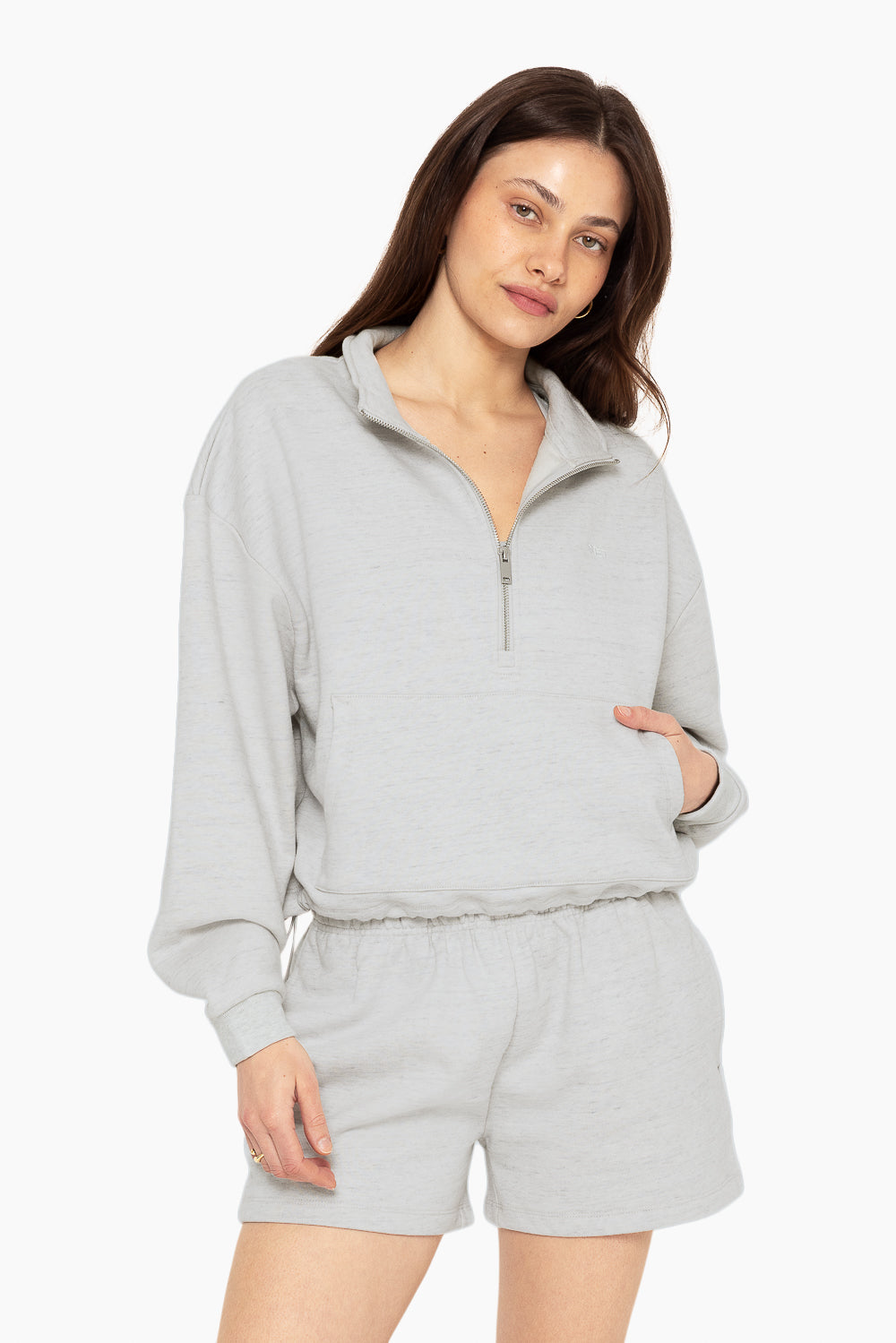 SET™ EMBROIDERED HEAVYWEIGHT SWEATS HALF ZIP IN HEATHER GREY