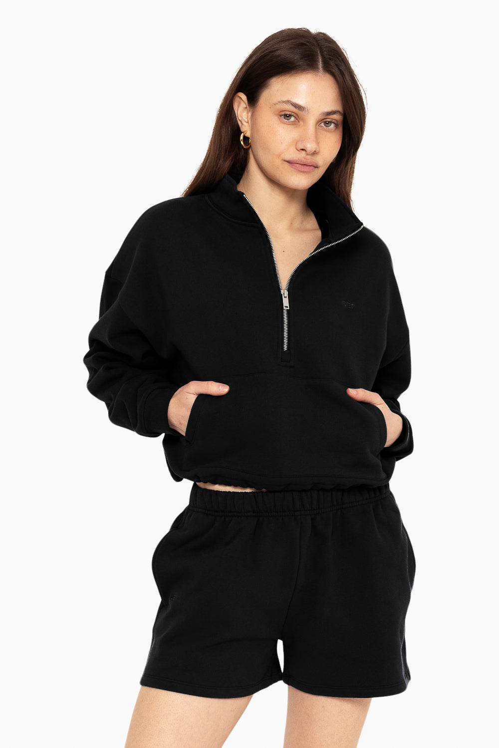 SET™ EMBROIDERED HEAVYWEIGHT SWEATS HALF ZIP IN ONYX