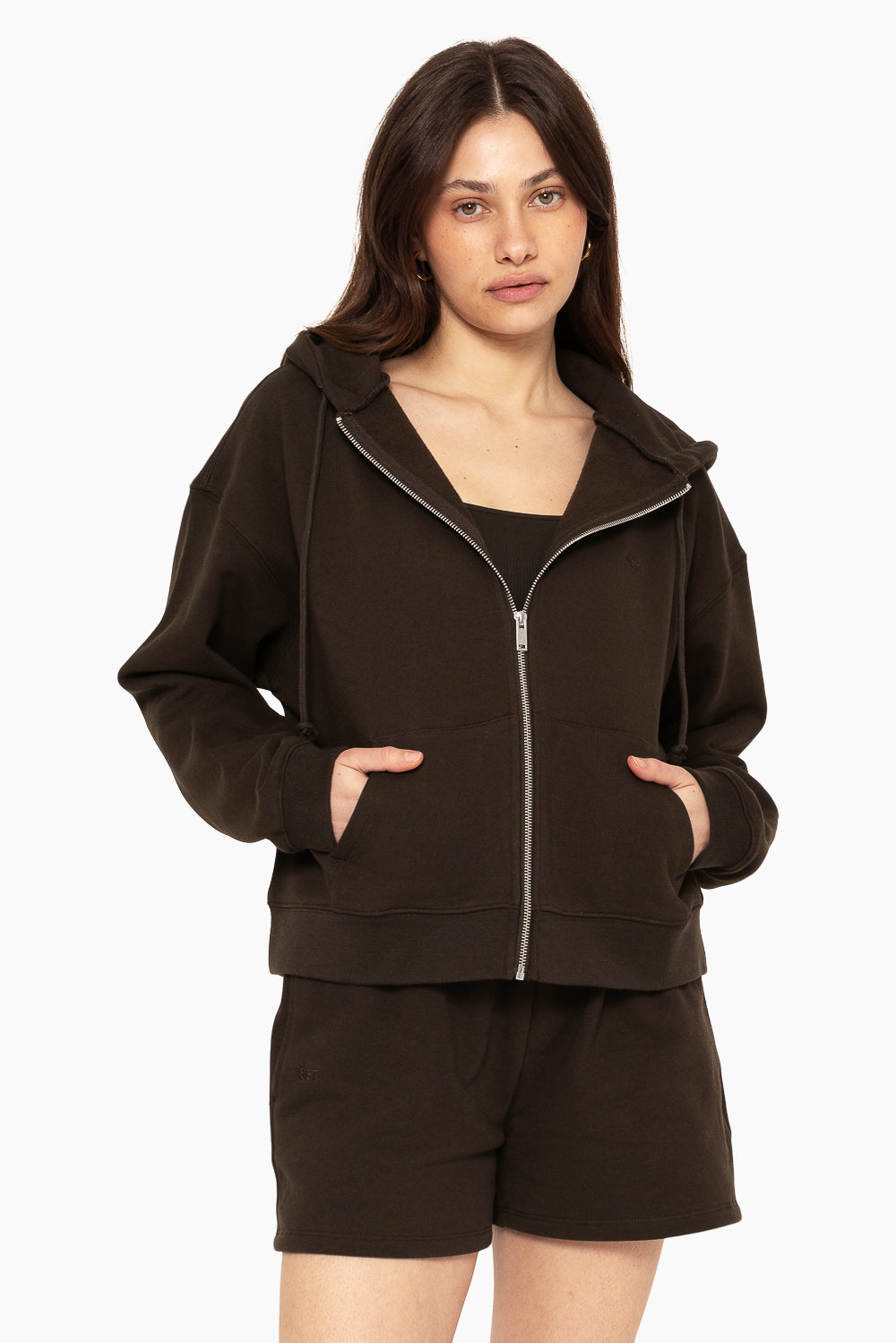 SET™ EMBROIDERED HEAVYWEIGHT SWEATS ZIP HOODIE IN ESPRESSO