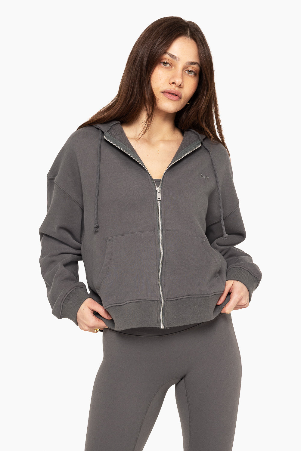 SET™ EMBROIDERED HEAVYWEIGHT SWEATS ZIP HOODIE IN GRAPHITE