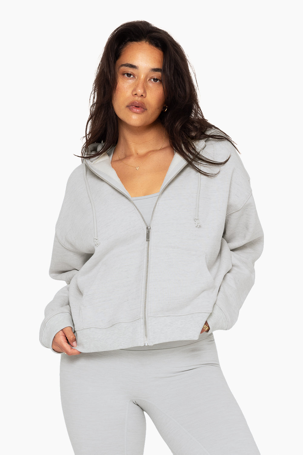 SET™ EMBROIDERED HEAVYWEIGHT SWEATS ZIP HOODIE IN HEATHER GREY