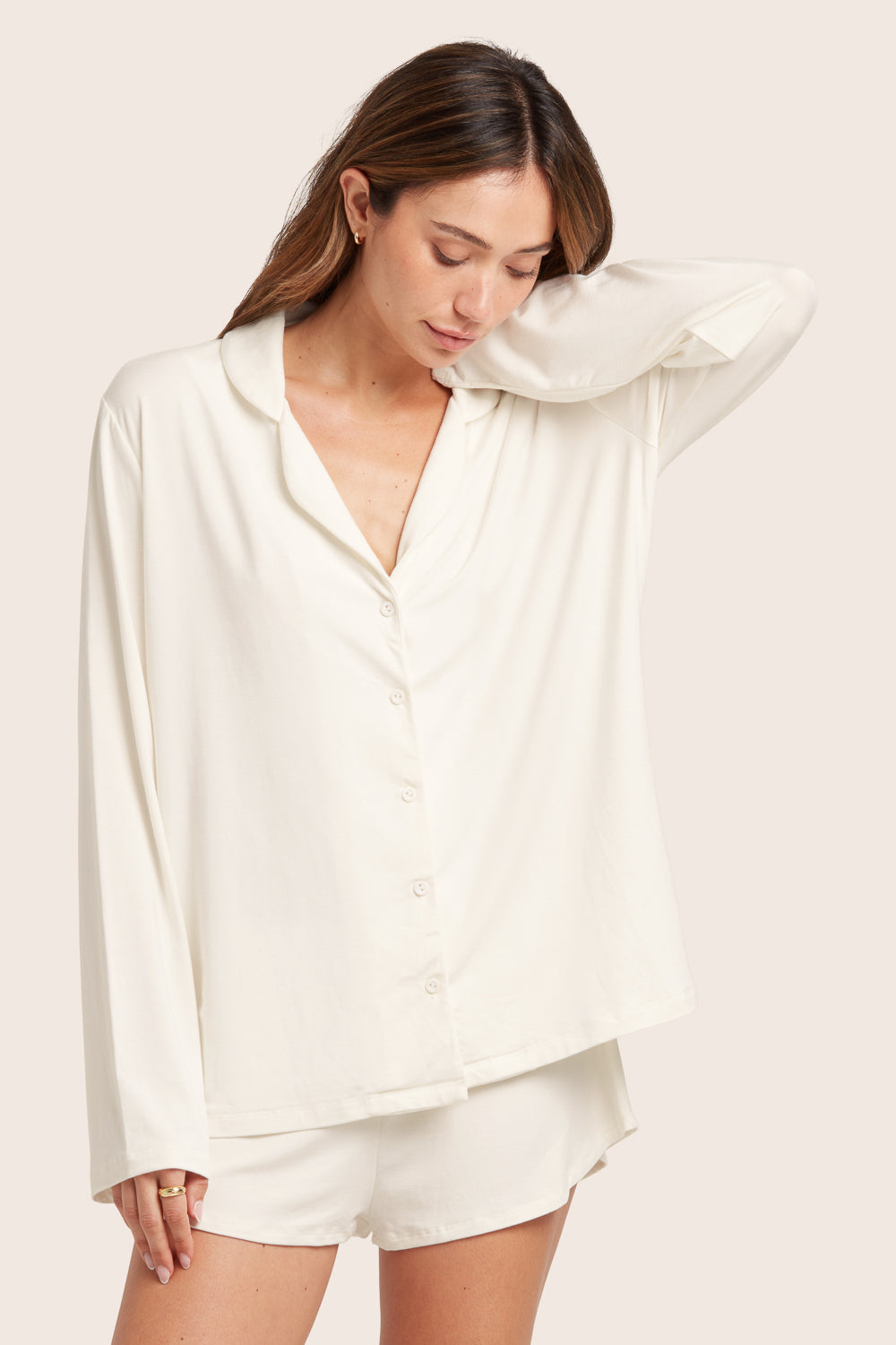 SET™ SLEEP JERSEY SLEEP BUTTON DOWN IN BLANC