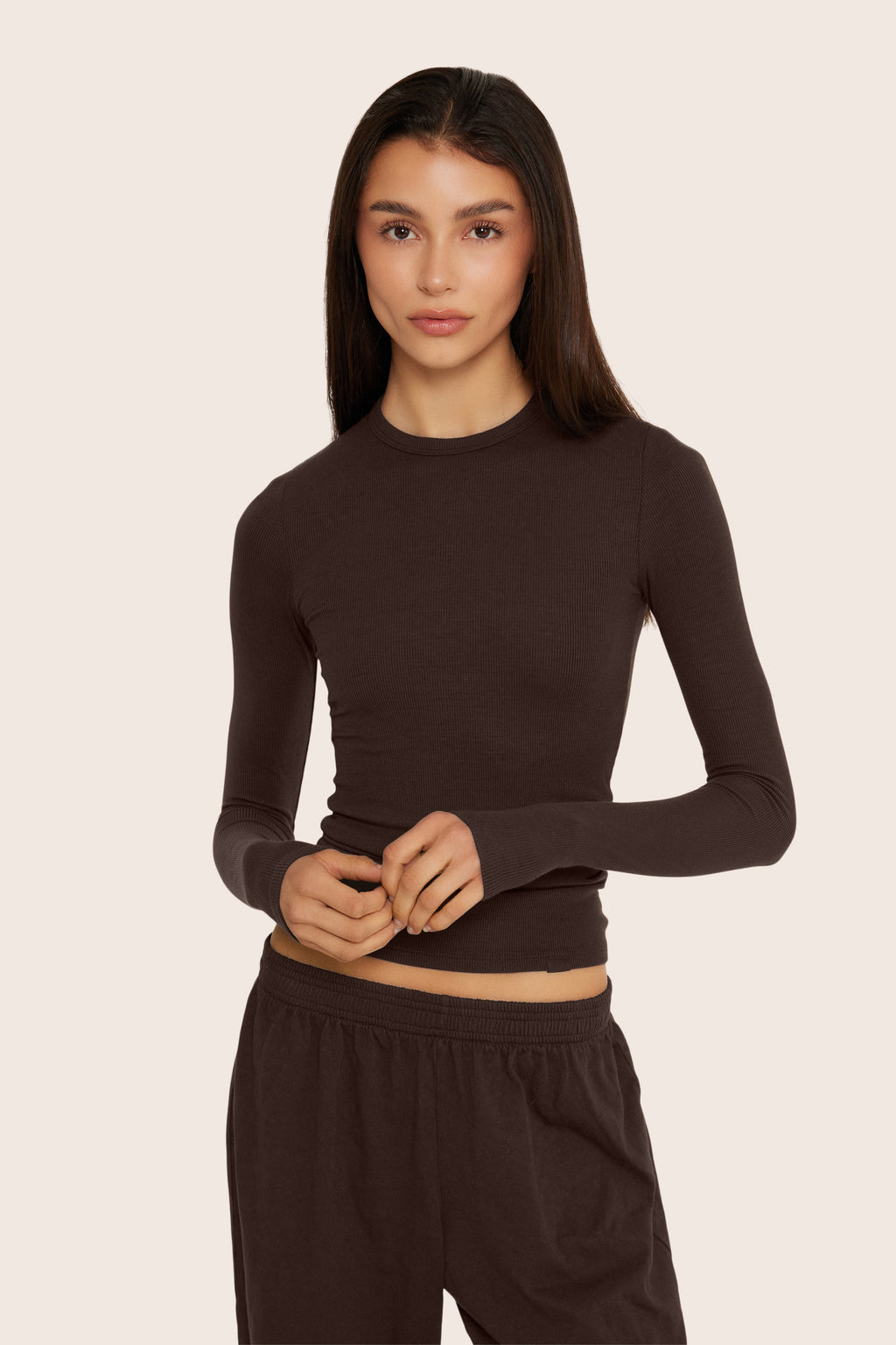 RIBBED MODAL BODY LONG SLEEVE - ESPRESSO Featured Image