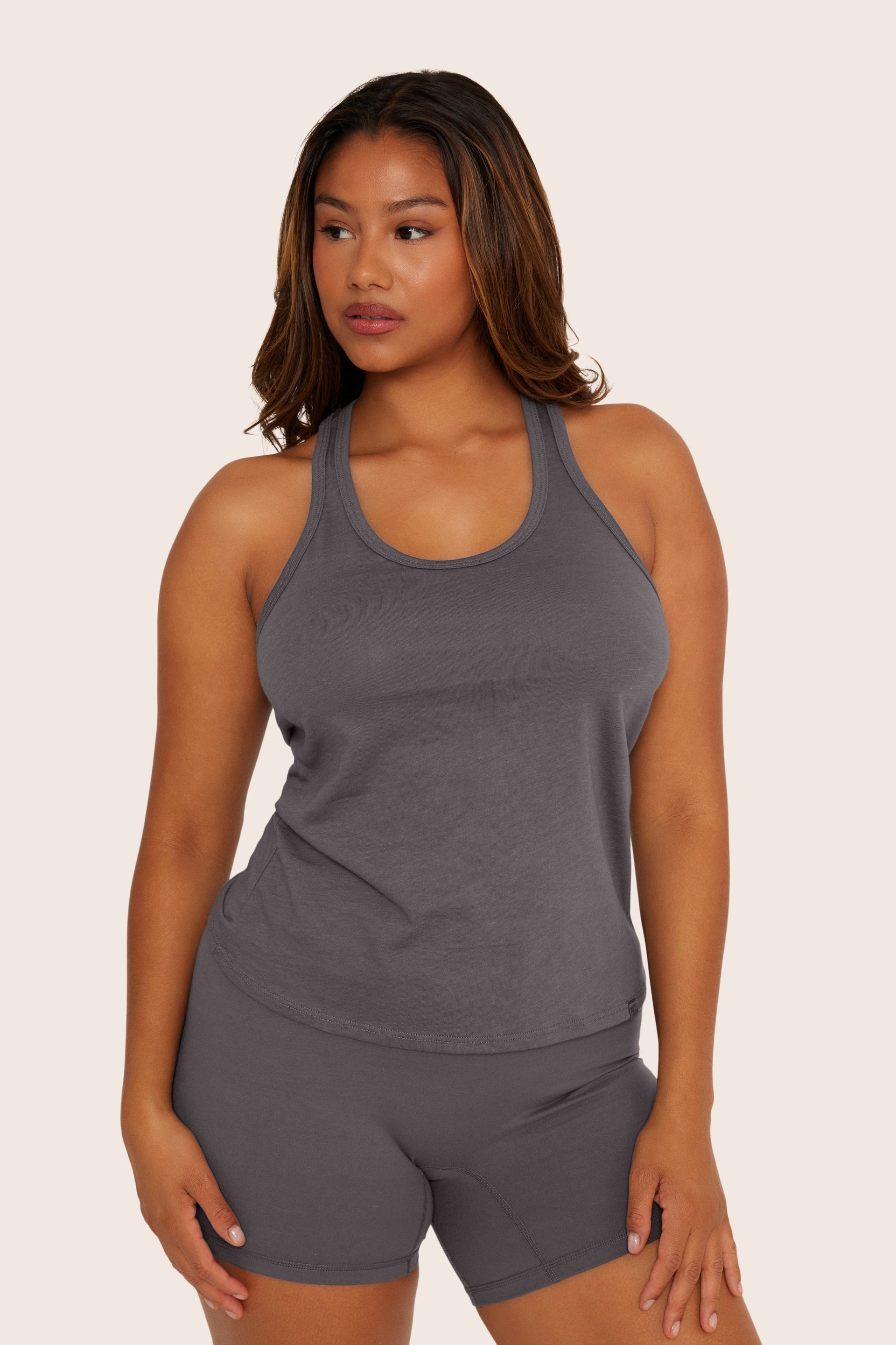 SET™ CLASSIC COTTON DAILY RACER TANK IN GRAPHITE