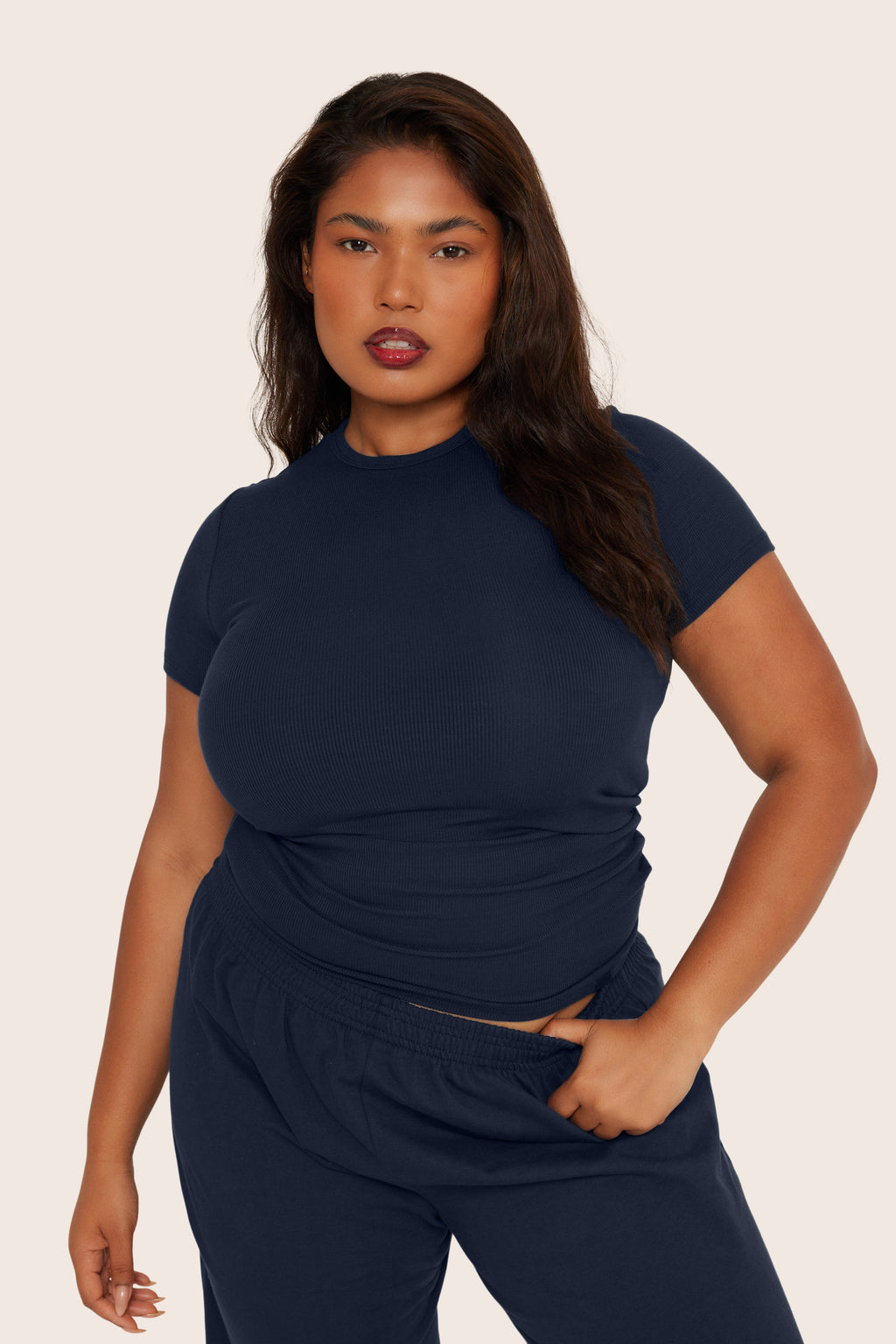 RIBBED MODAL BODY TEE - OXFORD Featured Image