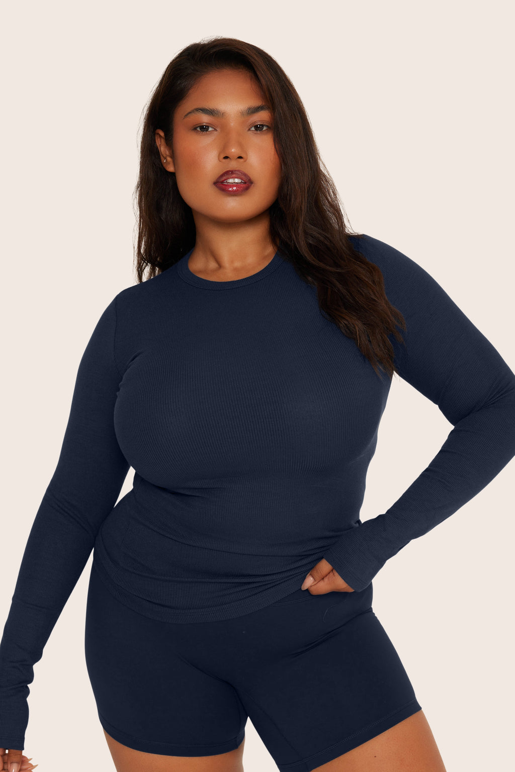 RIBBED MODAL BODY LONG SLEEVE - OXFORD Featured Image